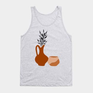 Brown Potteries And Leaves Tank Top